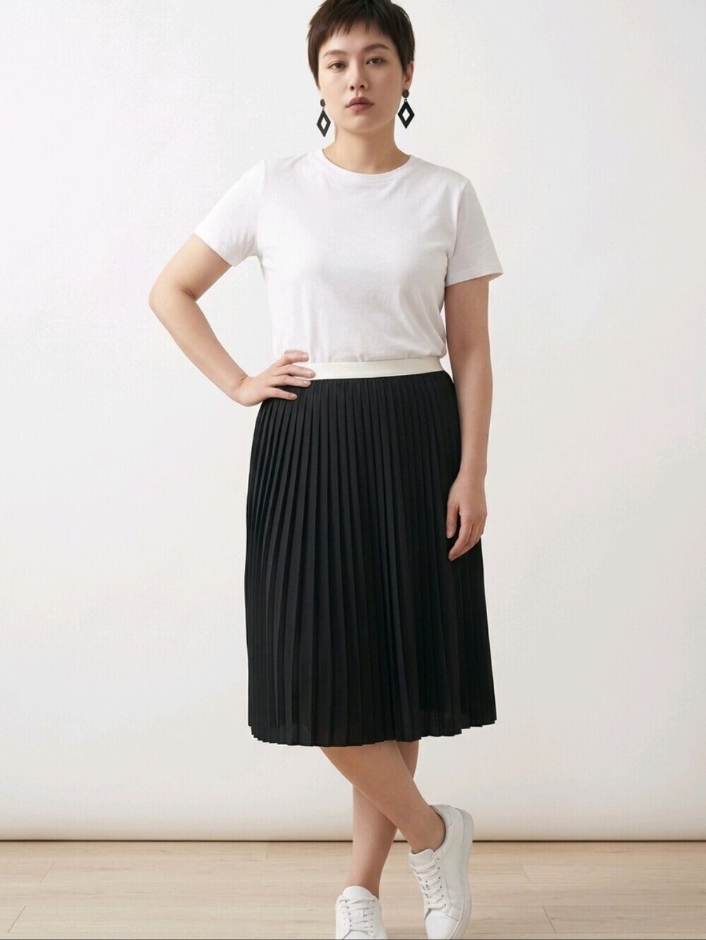 NWT Calvin Klein Black With Eggshell Grossgrain Full Pleated Skirt ~sz 12